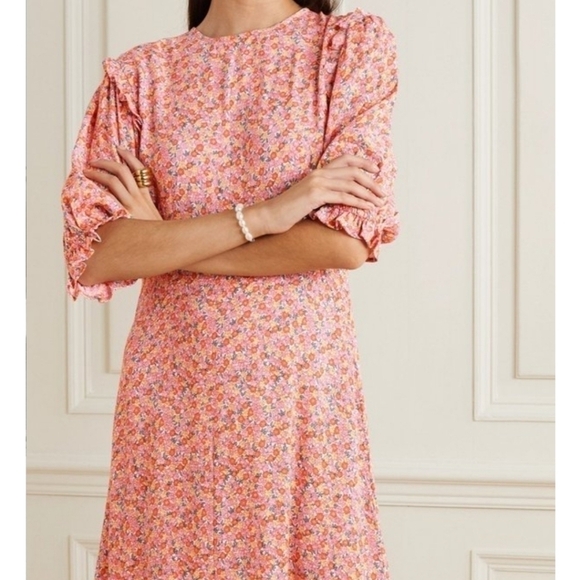 Faithfull The Brand Jean Marie Betina Floral Print Cobalt Blue Midi Dress Size 8 - Picture 5 of 17